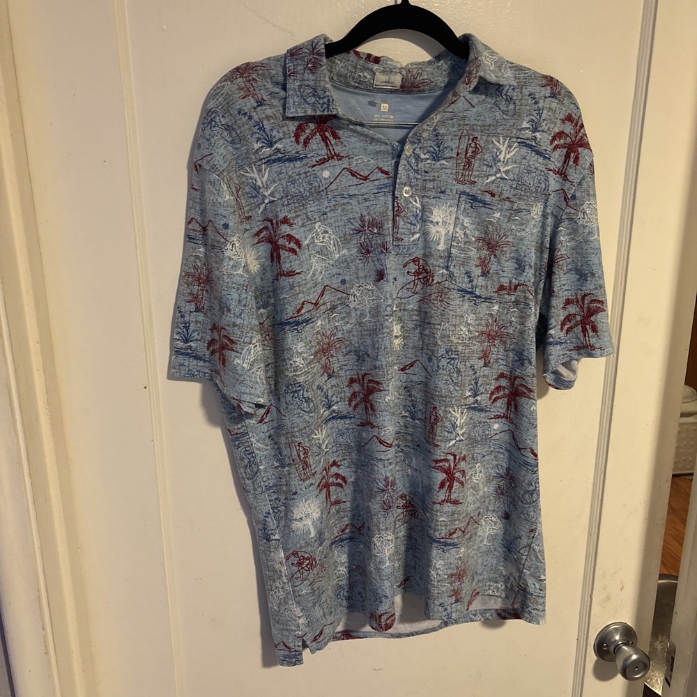 Johnnie O Mens Blue Floral Surfing Shirt Sleeve Polo Shirt Size Medium Stretch